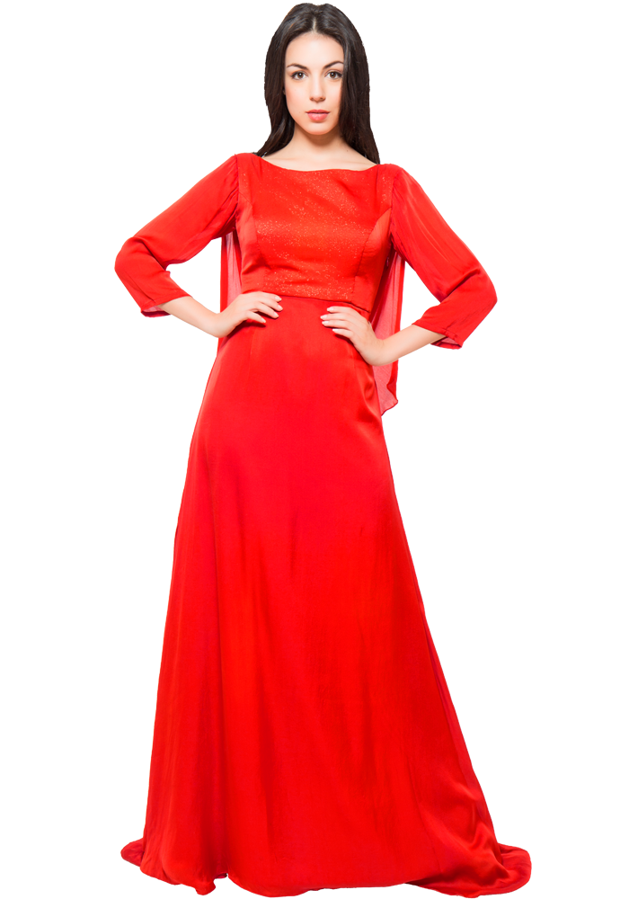 Red Gown with Back Cowl