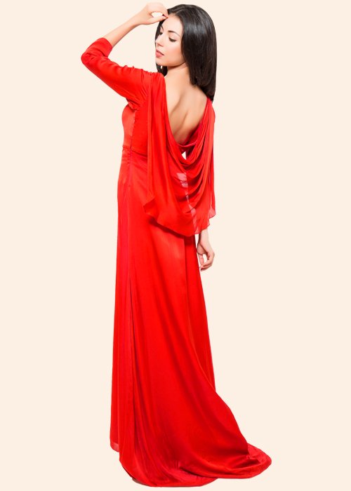 Red Gown with Back Cowl