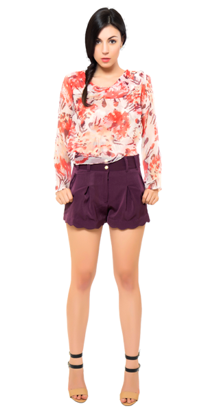 Layered Top with Purple Scalloped Shorts