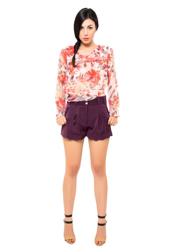 Layered Top with Purple Scalloped Shorts