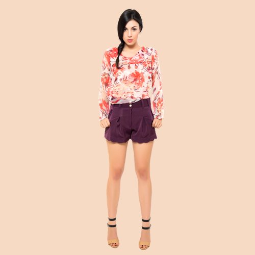 Layered Top with Purple Scalloped Shorts